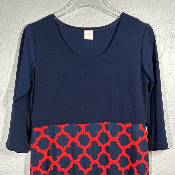 Flirty Pink Navy Blue & Red Patterned 3/4 Sleeve Dress Women's Size Large - Picture 3 of 6
